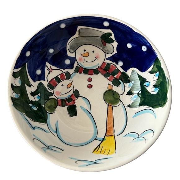 Vintage World Bazars 6” Ceramic Snowmen Decorative Bowl  Winter Holiday GUC - Picture 9 of 14